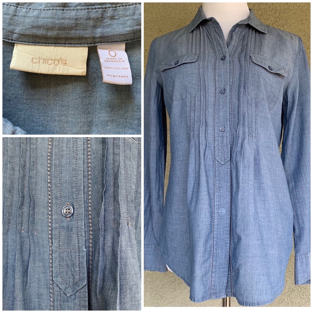 Chicos Cotton Chambray Shirt Top size 4/6 (Chico size 0)